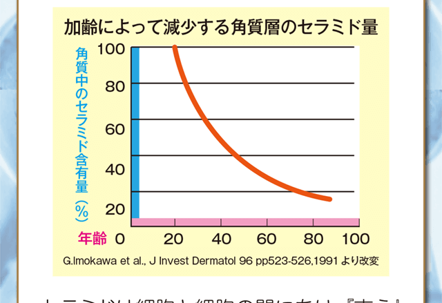 加齢によって減少する角質層のセラミド量のグラフ